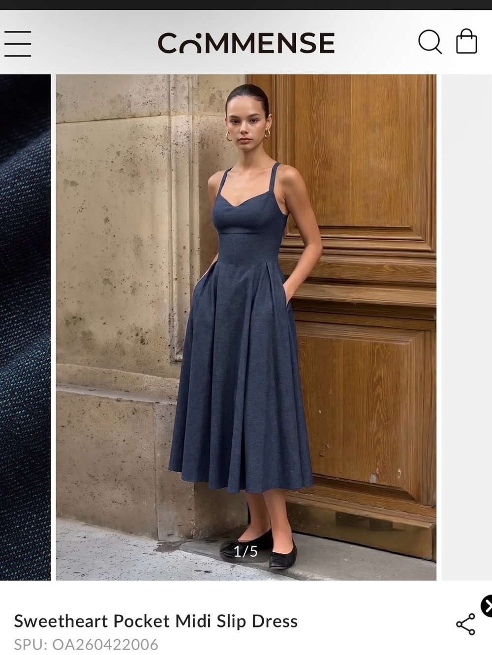 Commense Sweetheart Midi Slip Dress in Charcoal Blue